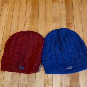 Duluth Trading winter beanie hats red and blue